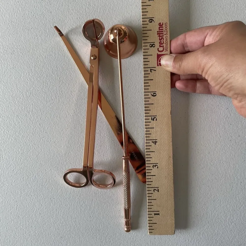 Anthropologie Home Candle Care Kit Rose Gold Snuffer, Wick Trimmer, Set of 3